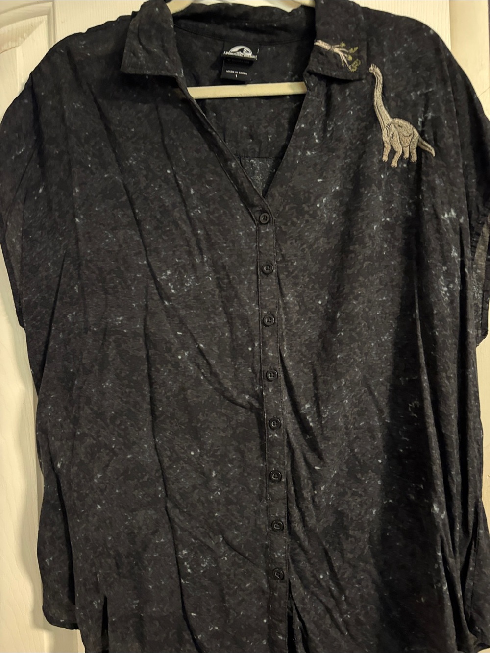 torrid Black Button-Up Blouse with Embroidered Dinosaur Jurraaic Park
